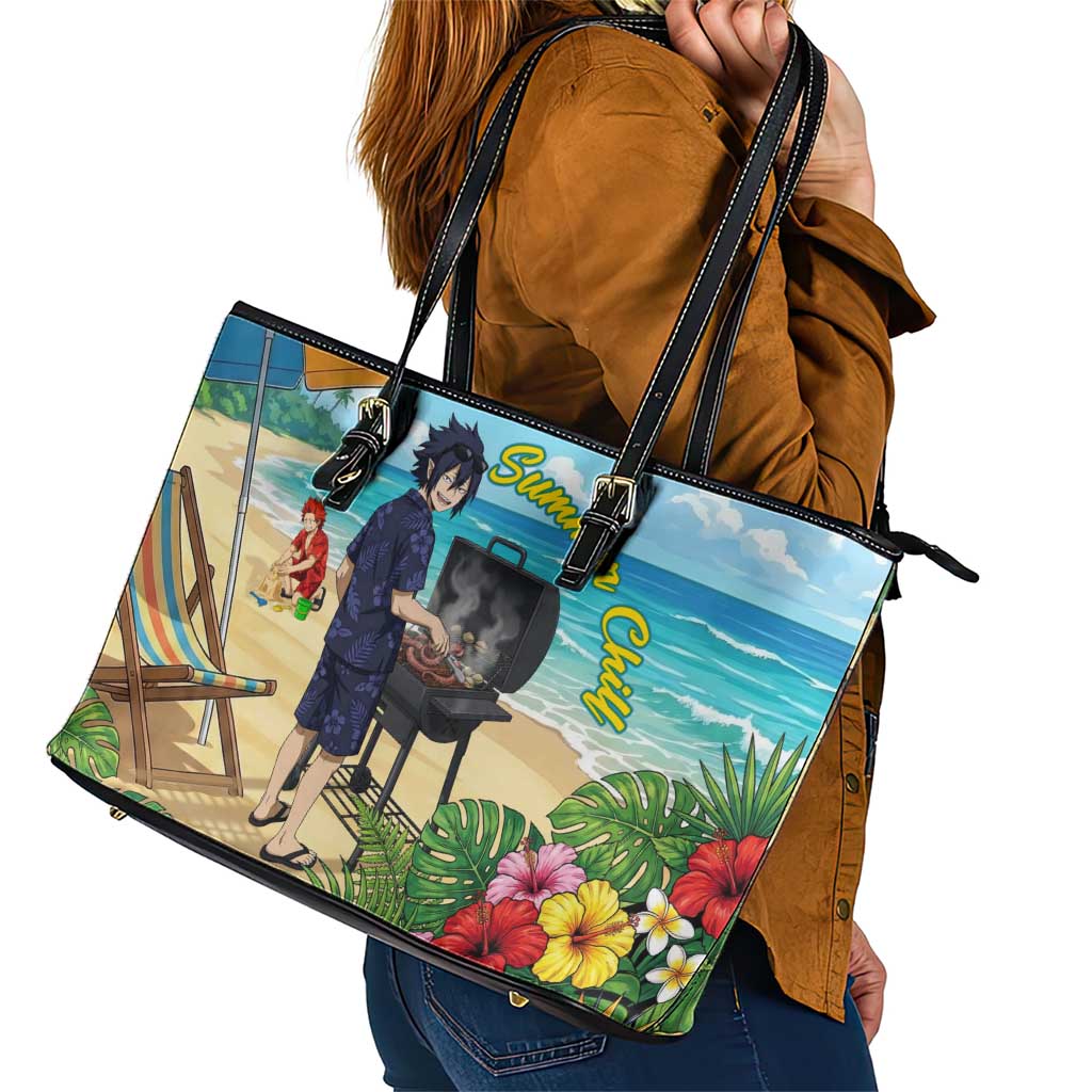 Tamaki Amajiki Summer Chill Leather Tote Bag Tropical Anime Beach Scene