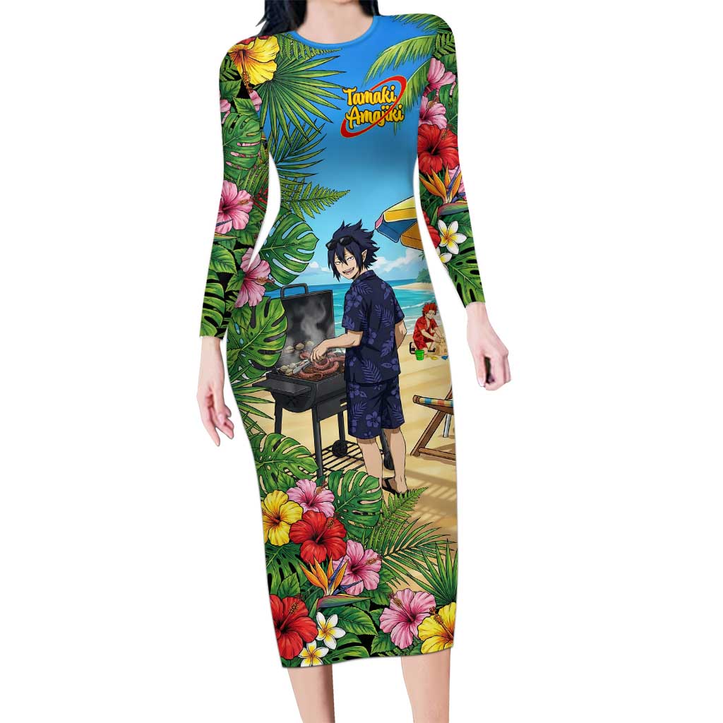Tamaki Amajiki Summer Chill Long Sleeve Bodycon Dress Tropical Anime Beach Scene
