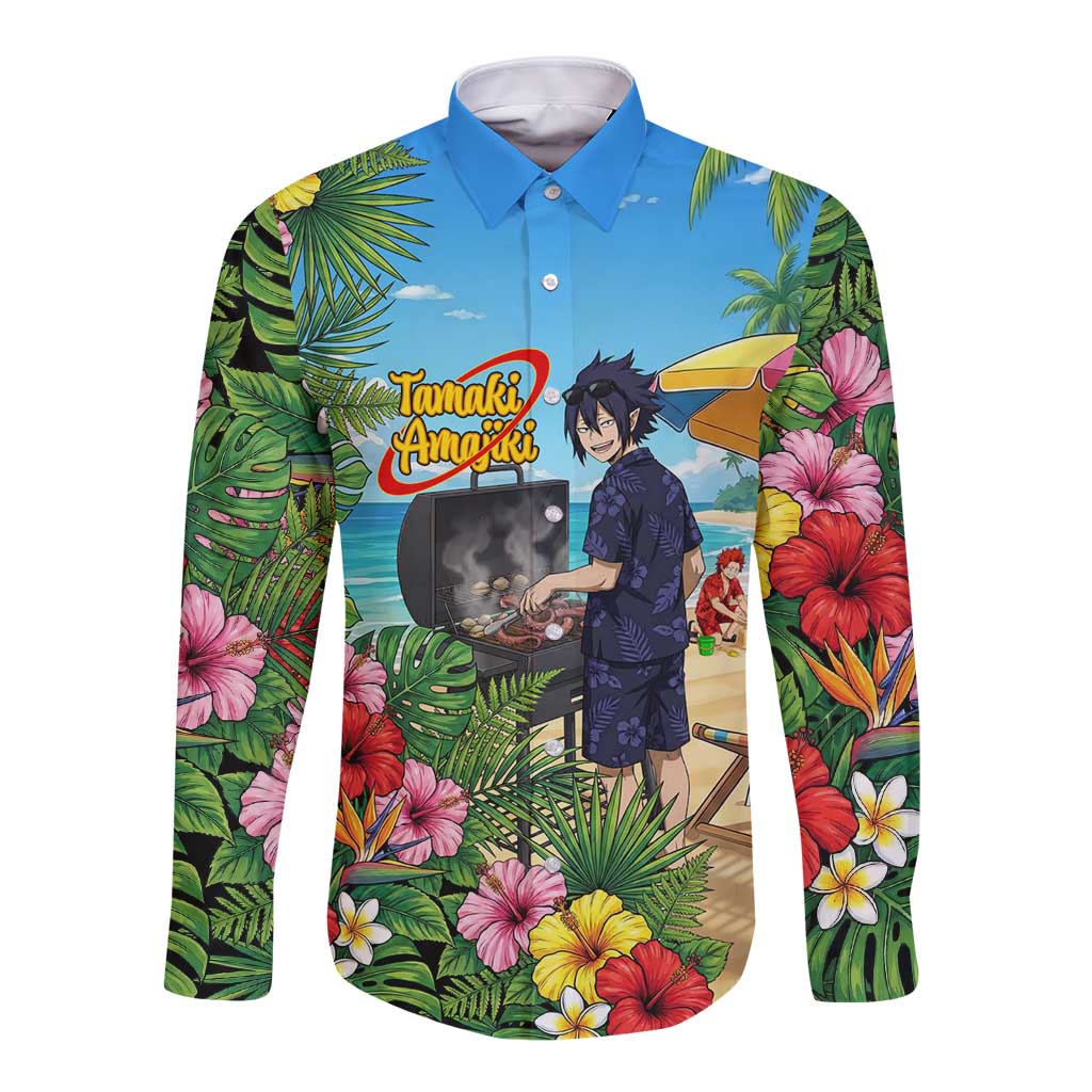 Tamaki Amajiki Summer Chill Long Sleeve Button Shirt Tropical Anime Beach Scene