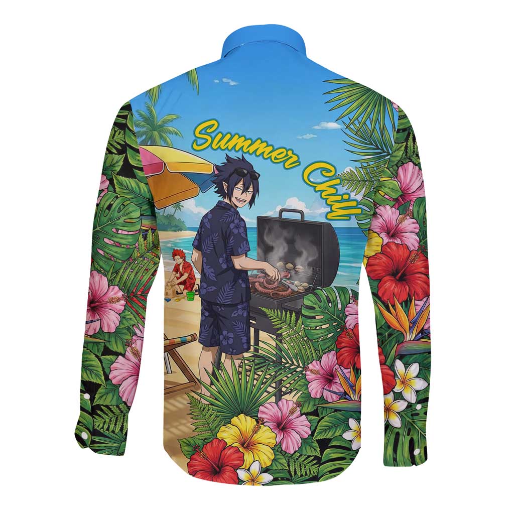 Tamaki Amajiki Summer Chill Long Sleeve Button Shirt Tropical Anime Beach Scene