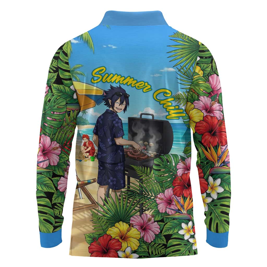 Tamaki Amajiki Summer Chill Long Sleeve Polo Shirt Tropical Anime Beach Scene