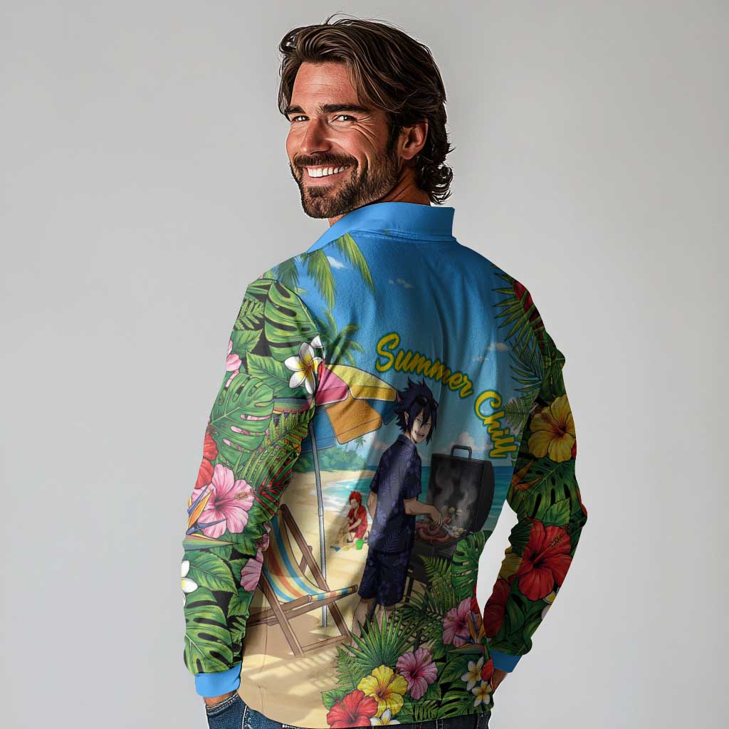Tamaki Amajiki Summer Chill Long Sleeve Polo Shirt Tropical Anime Beach Scene