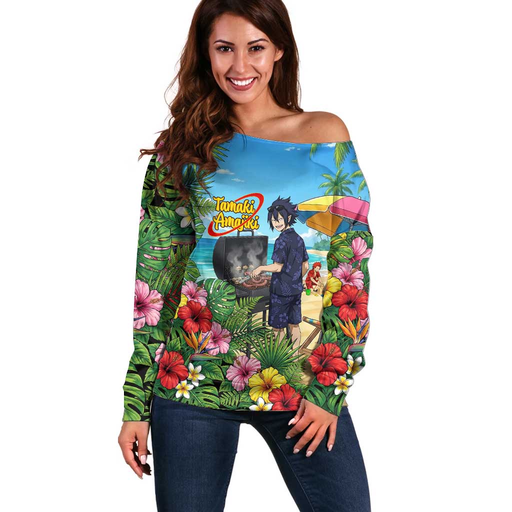 Tamaki Amajiki Summer Chill Off Shoulder Sweater Tropical Anime Beach Scene