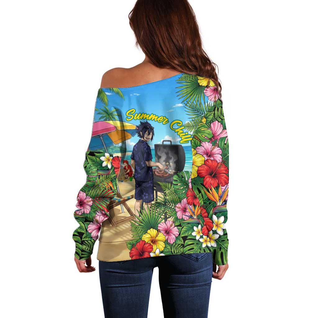 Tamaki Amajiki Summer Chill Off Shoulder Sweater Tropical Anime Beach Scene