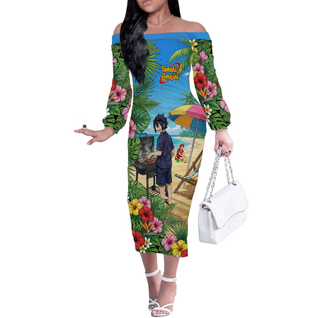 Tamaki Amajiki Summer Chill Off The Shoulder Long Sleeve Dress Tropical Anime Beach Scene