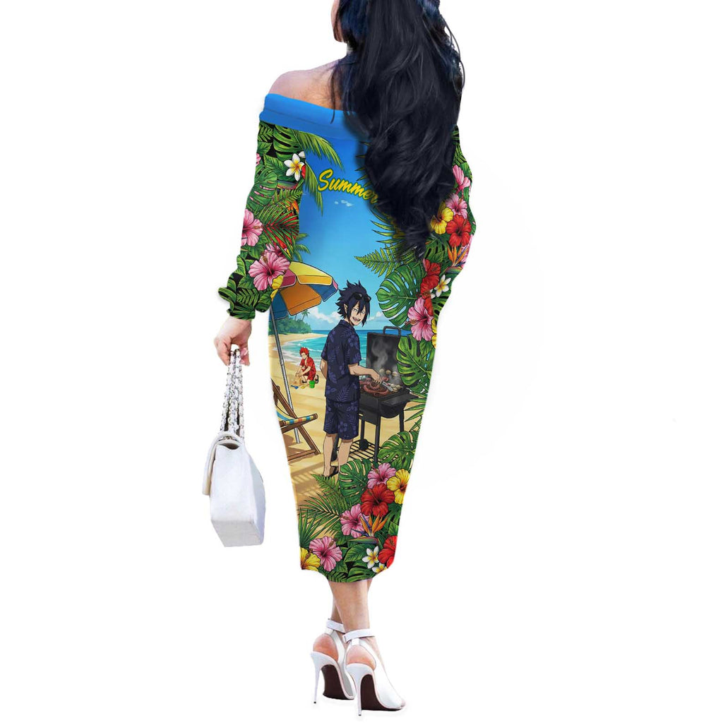Tamaki Amajiki Summer Chill Off The Shoulder Long Sleeve Dress Tropical Anime Beach Scene