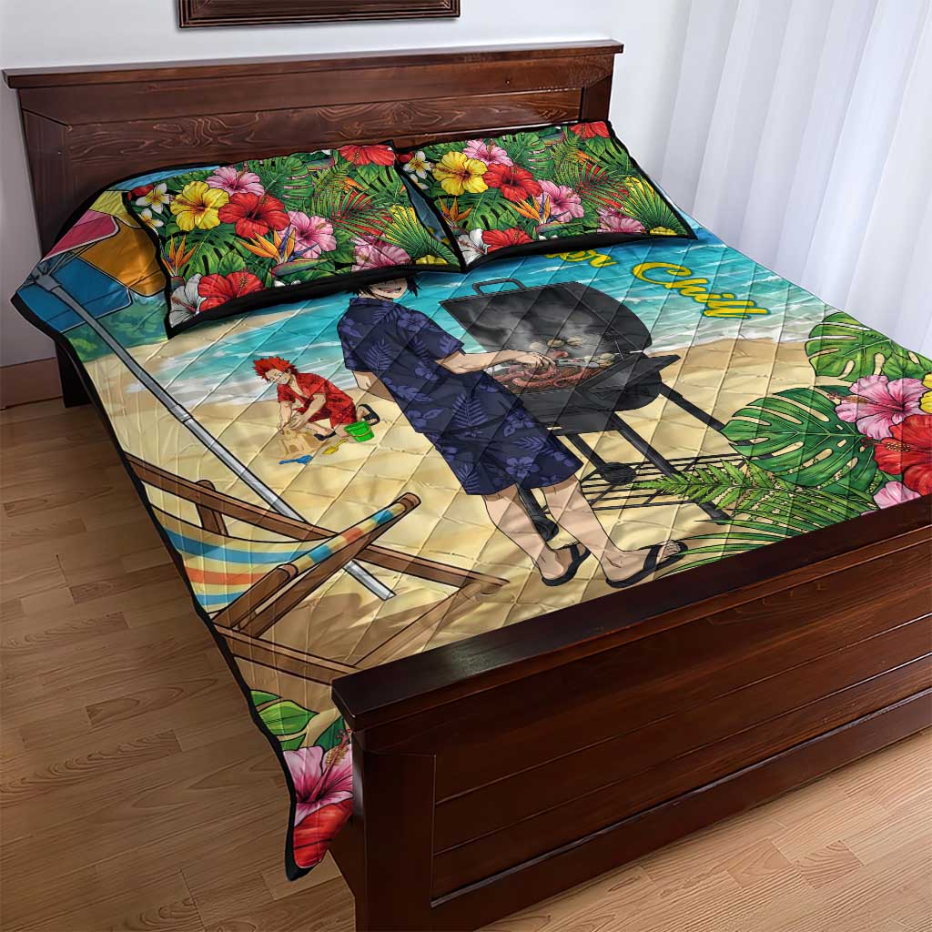 Tamaki Amajiki Summer Chill Quilt Bed Set Tropical Anime Beach Scene