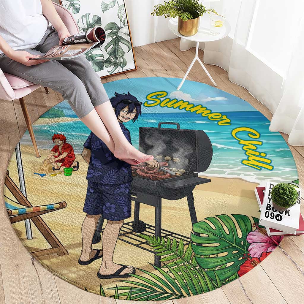 Tamaki Amajiki Summer Chill Round Carpet Tropical Anime Beach Scene