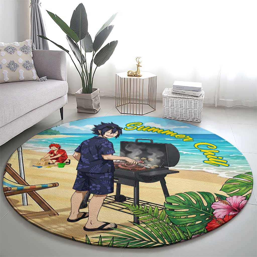 Tamaki Amajiki Summer Chill Round Carpet Tropical Anime Beach Scene