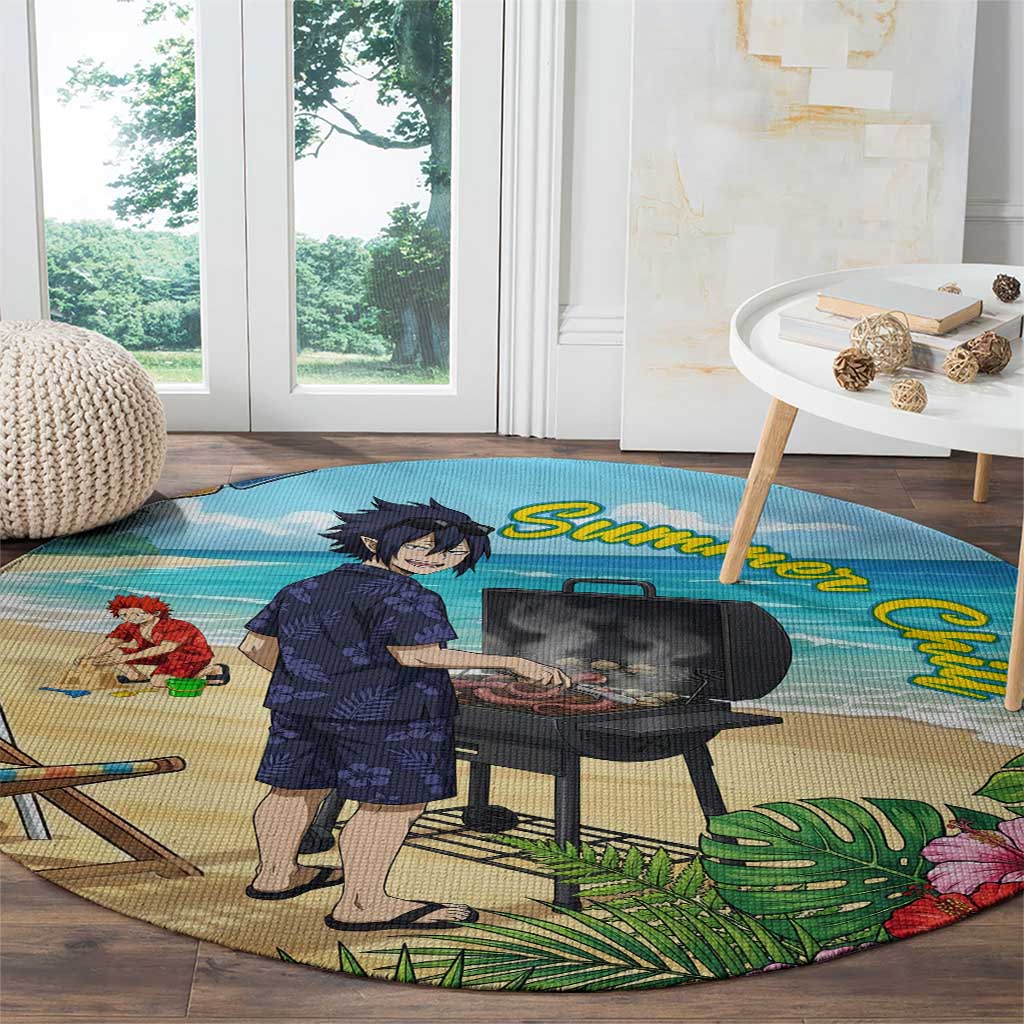 Tamaki Amajiki Summer Chill Round Carpet Tropical Anime Beach Scene
