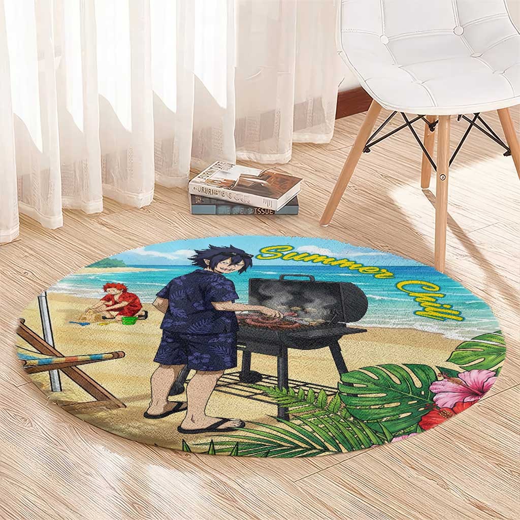 Tamaki Amajiki Summer Chill Round Carpet Tropical Anime Beach Scene