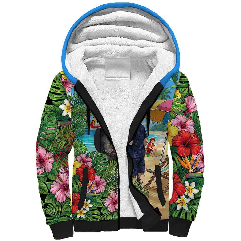 Tamaki Amajiki Summer Chill Sherpa Hoodie Tropical Anime Beach Scene