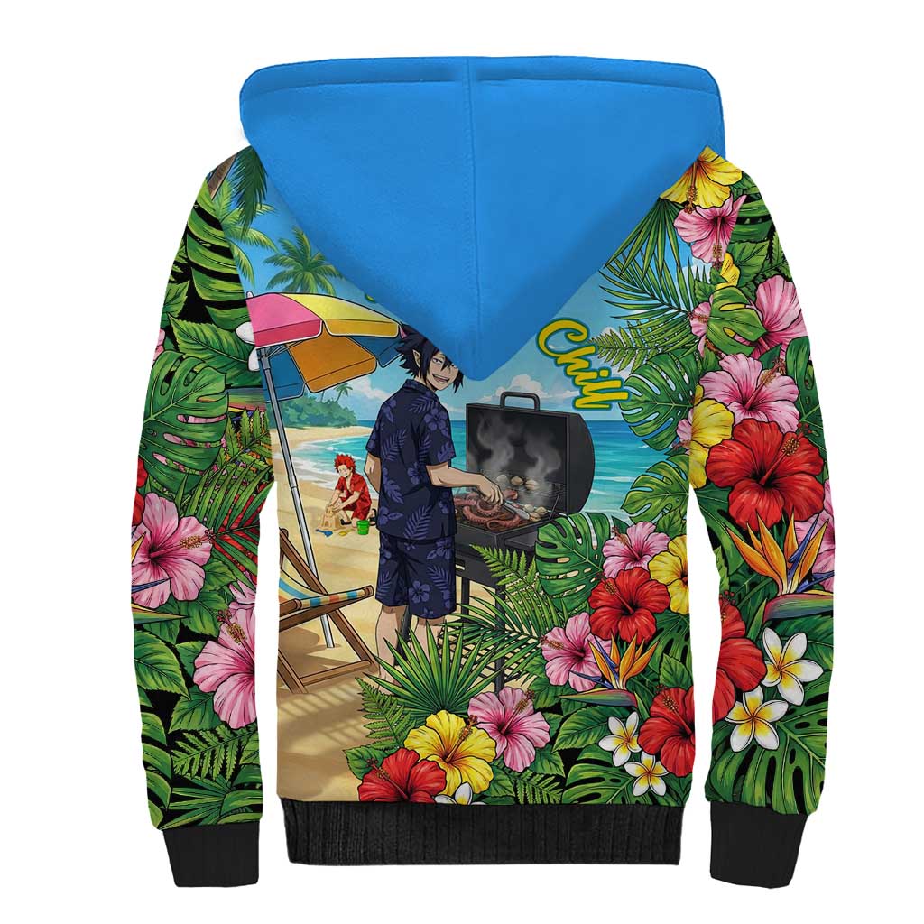 Tamaki Amajiki Summer Chill Sherpa Hoodie Tropical Anime Beach Scene