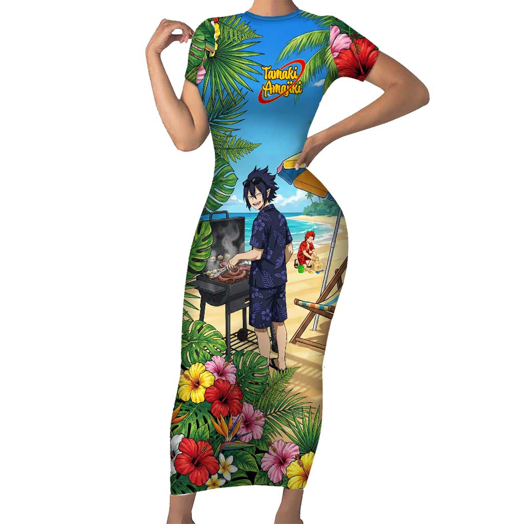 Tamaki Amajiki Summer Chill Short Sleeve Bodycon Dress Tropical Anime Beach Scene