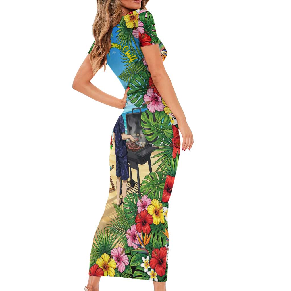 Tamaki Amajiki Summer Chill Short Sleeve Bodycon Dress Tropical Anime Beach Scene