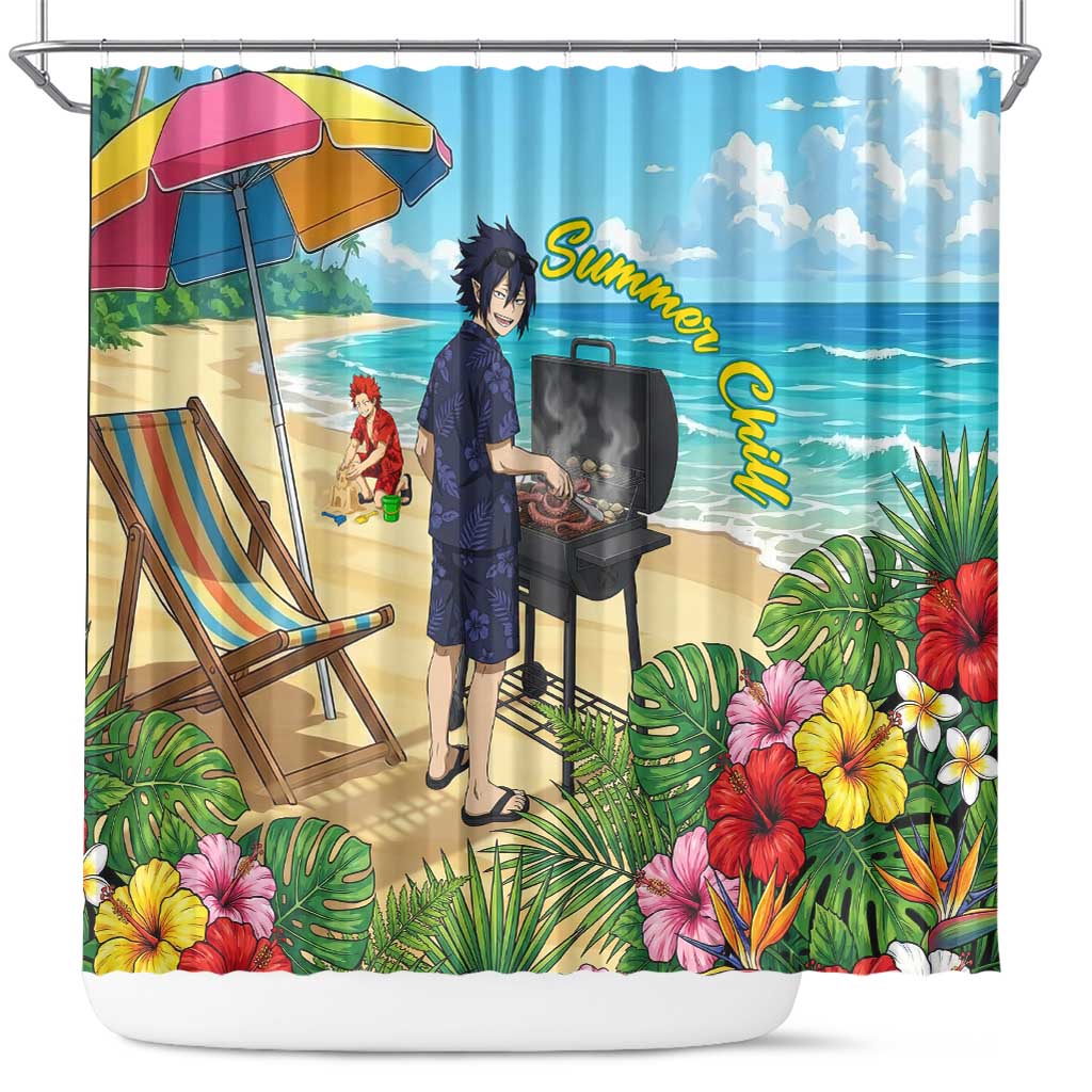 Tamaki Amajiki Summer Chill Shower Curtain Tropical Anime Beach Scene