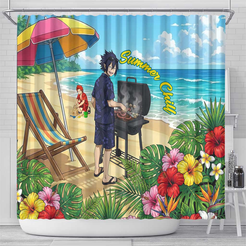 Tamaki Amajiki Summer Chill Shower Curtain Tropical Anime Beach Scene
