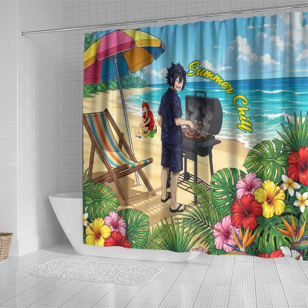 Tamaki Amajiki Summer Chill Shower Curtain Tropical Anime Beach Scene