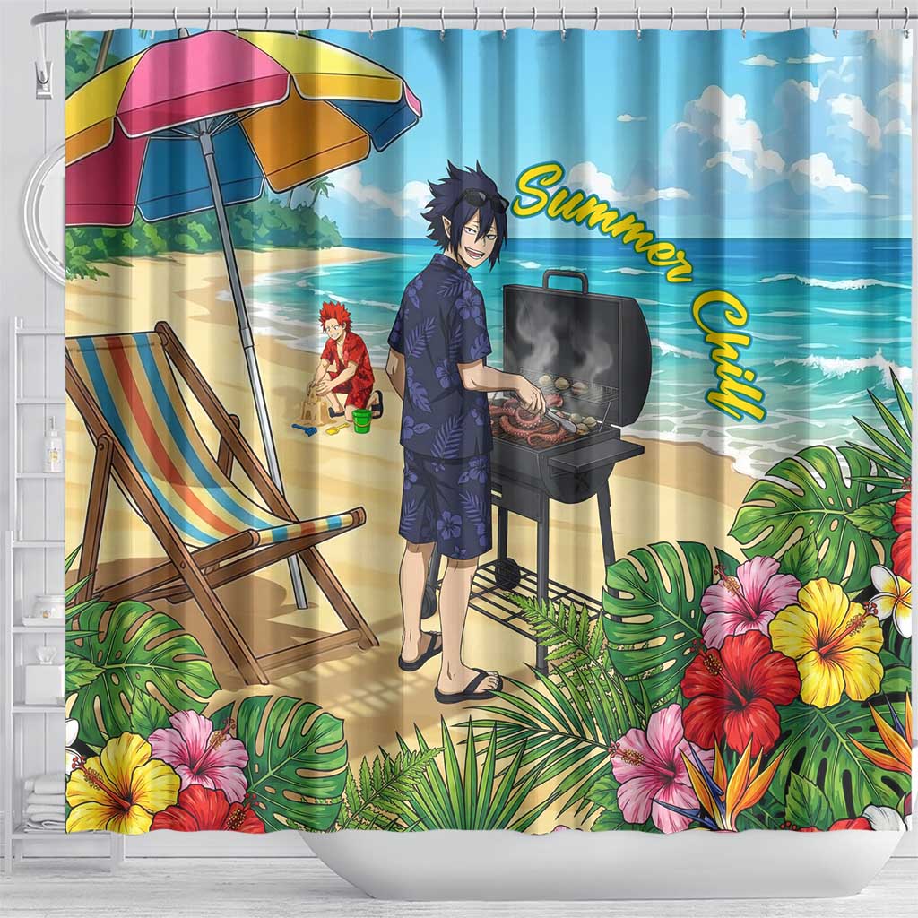 Tamaki Amajiki Summer Chill Shower Curtain Tropical Anime Beach Scene