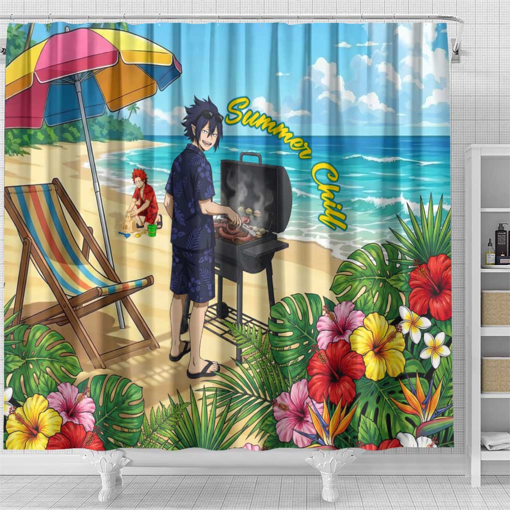 Tamaki Amajiki Summer Chill Shower Curtain Tropical Anime Beach Scene