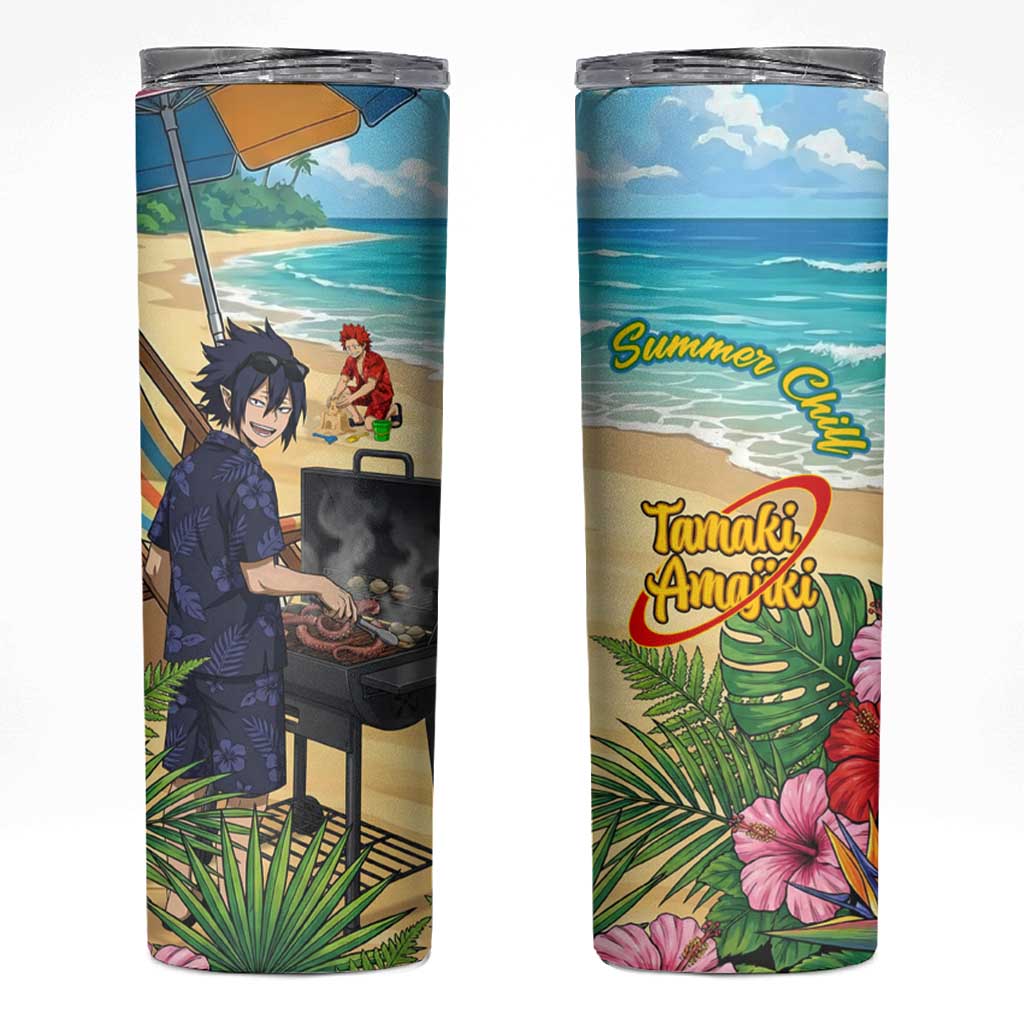 Tamaki Amajiki Summer Chill Skinny Tumbler Tropical Anime Beach Scene