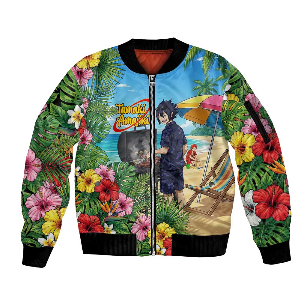 Tamaki Amajiki Summer Chill Sleeve Zip Bomber Jacket Tropical Anime Beach Scene