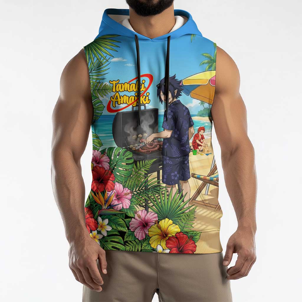Tamaki Amajiki Summer Chill Sleeveless Hoodie Tropical Anime Beach Scene