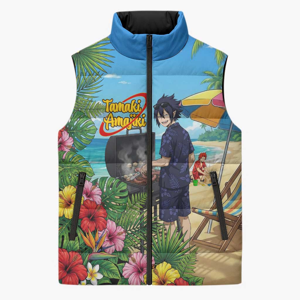 Tamaki Amajiki Summer Chill Sleeveless Puffer Jacket Tropical Anime Beach Scene
