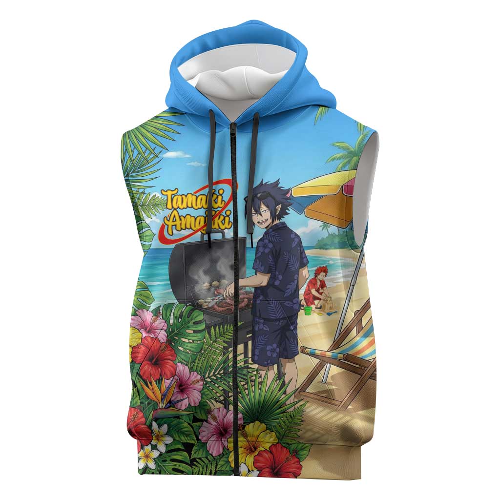 Tamaki Amajiki Summer Chill Sleeveless Zip Hoodie Tropical Anime Beach Scene