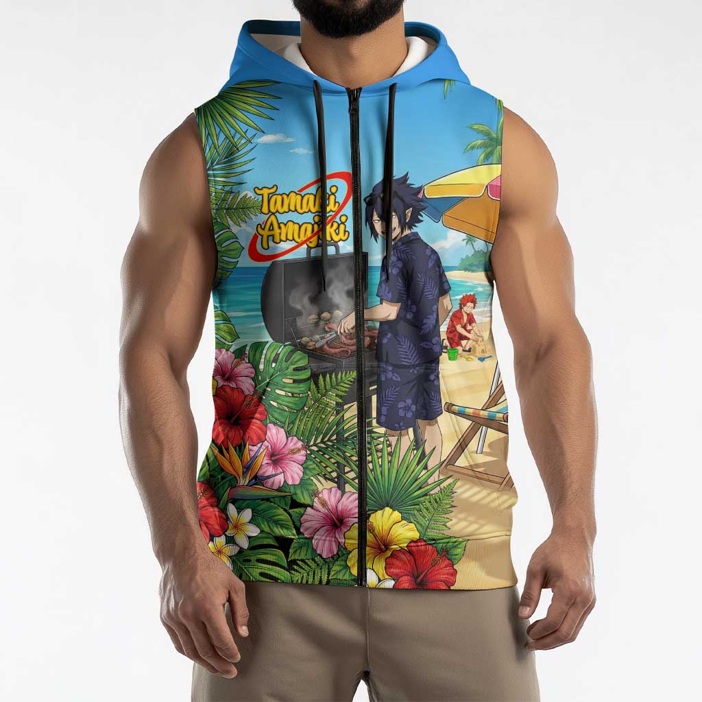 Tamaki Amajiki Summer Chill Sleeveless Zip Hoodie Tropical Anime Beach Scene