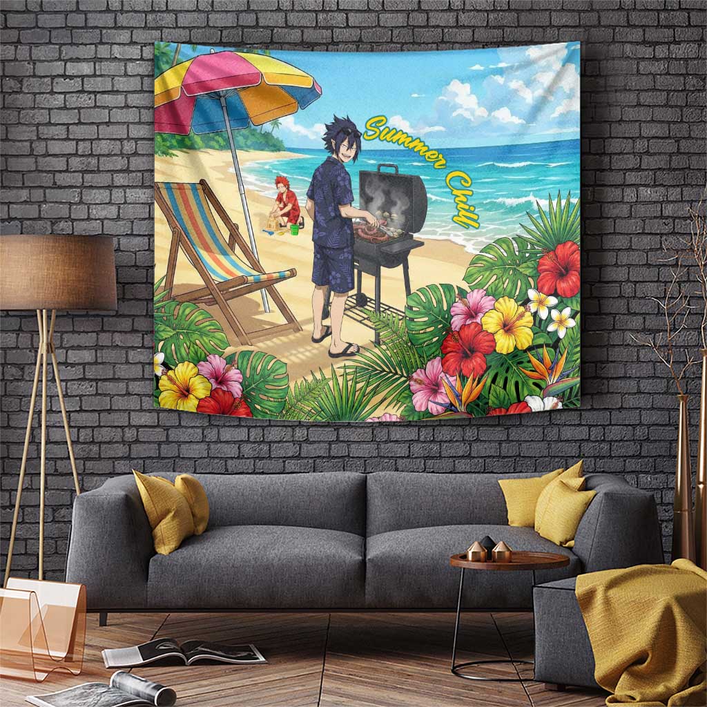 Tamaki Amajiki Summer Chill Tapestry Tropical Anime Beach Scene