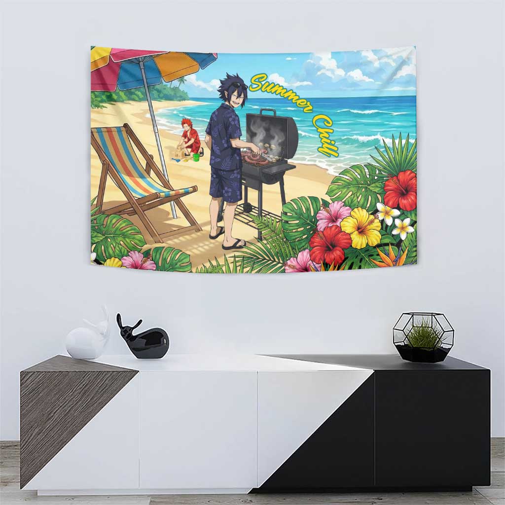 Tamaki Amajiki Summer Chill Tapestry Tropical Anime Beach Scene