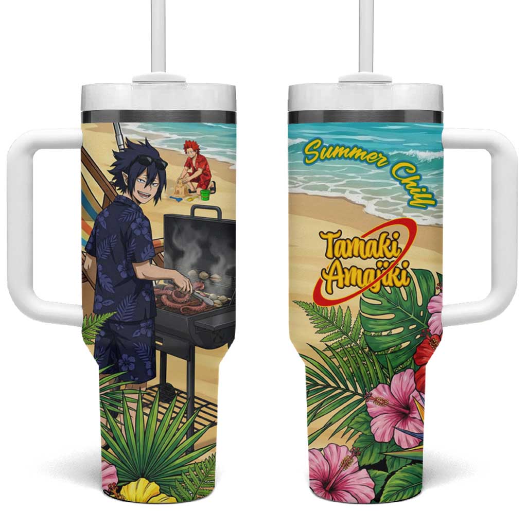 Tamaki Amajiki Summer Chill Tumbler With Handle Tropical Anime Beach Scene