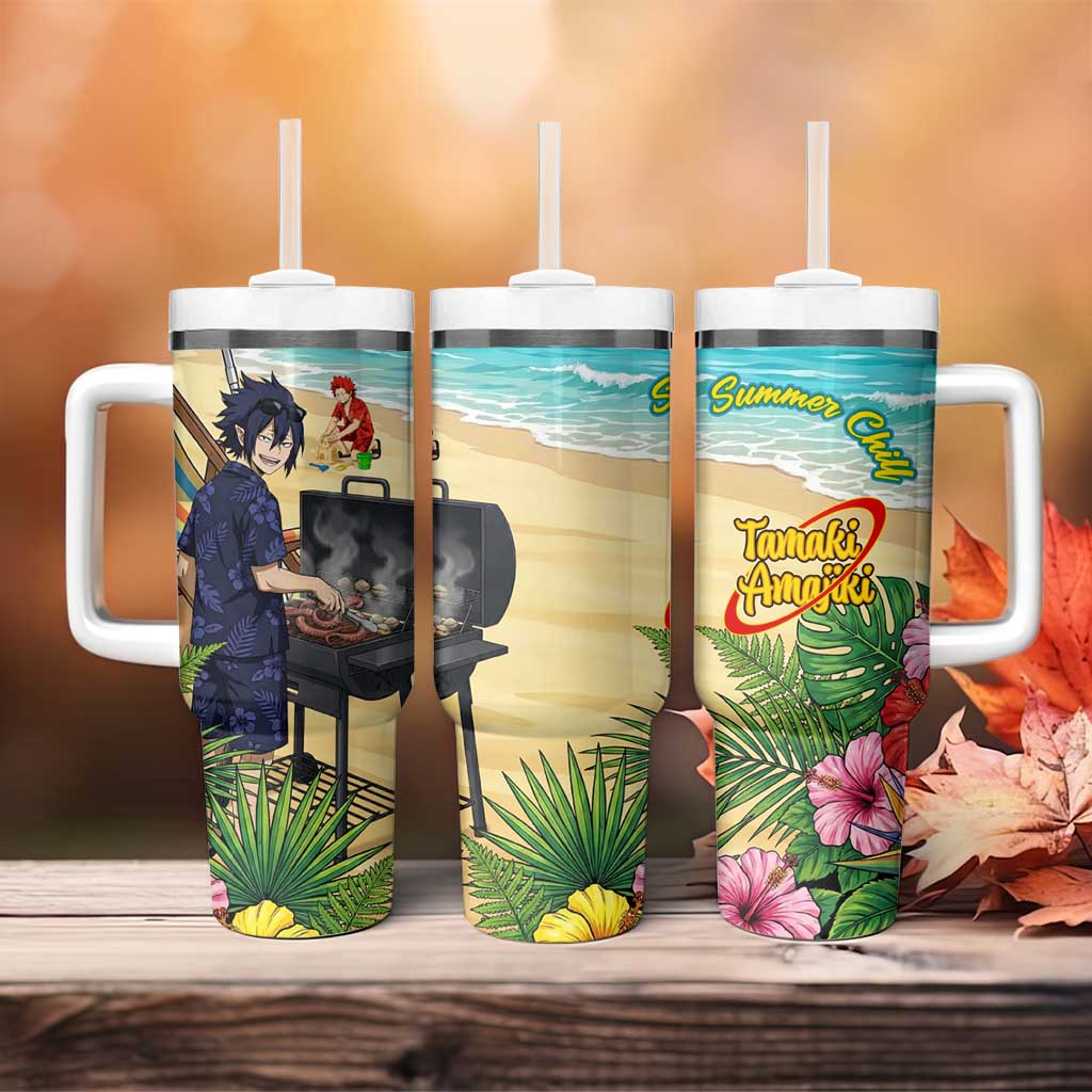 Tamaki Amajiki Summer Chill Tumbler With Handle Tropical Anime Beach Scene