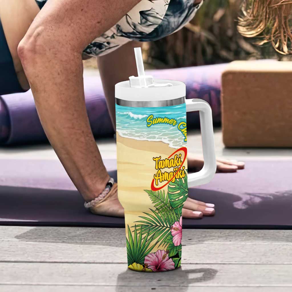 Tamaki Amajiki Summer Chill Tumbler With Handle Tropical Anime Beach Scene