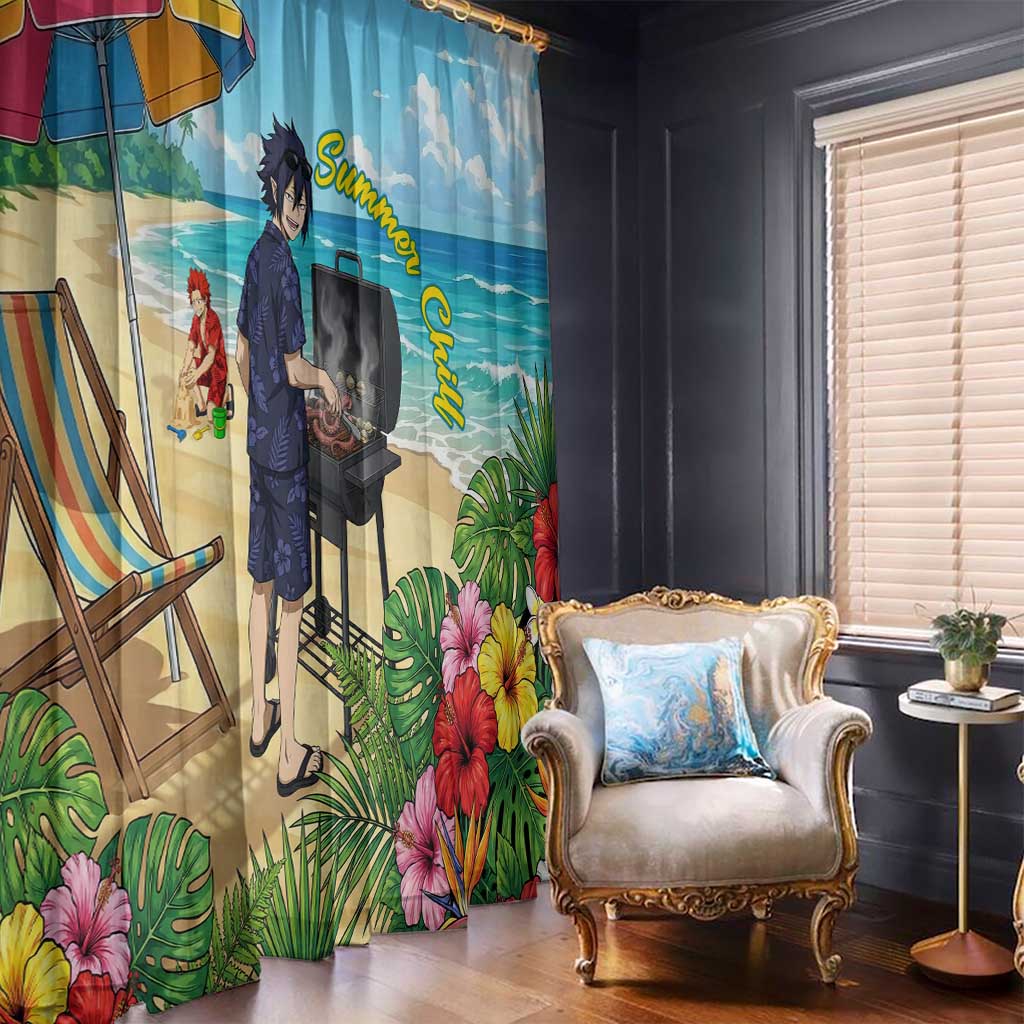 Tamaki Amajiki Summer Chill Window Curtain Tropical Anime Beach Scene