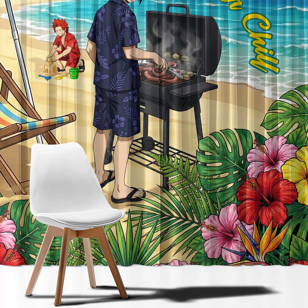 Tamaki Amajiki Summer Chill Window Curtain Tropical Anime Beach Scene