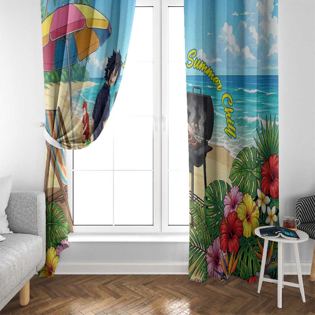 Tamaki Amajiki Summer Chill Window Curtain Tropical Anime Beach Scene
