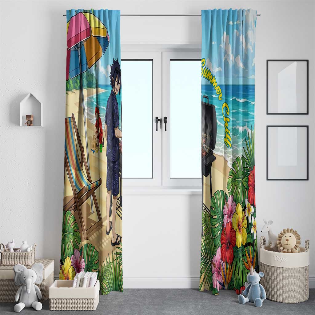 Tamaki Amajiki Summer Chill Window Curtain Tropical Anime Beach Scene