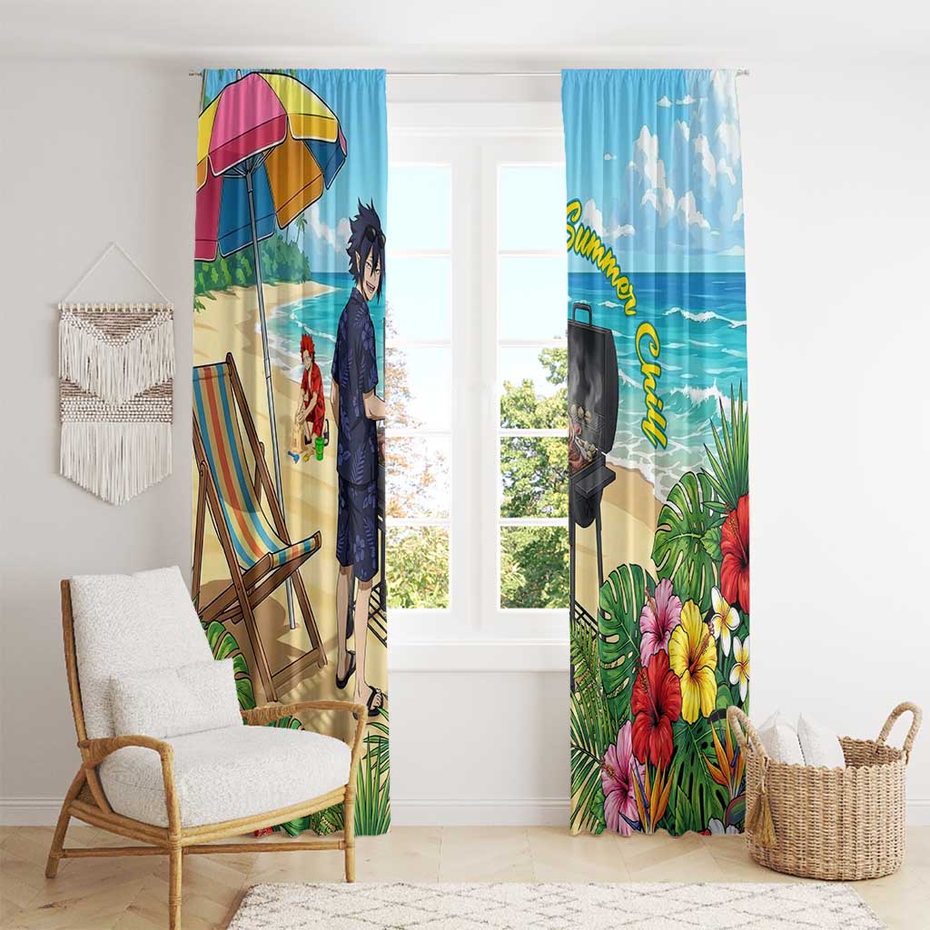 Tamaki Amajiki Summer Chill Window Curtain Tropical Anime Beach Scene