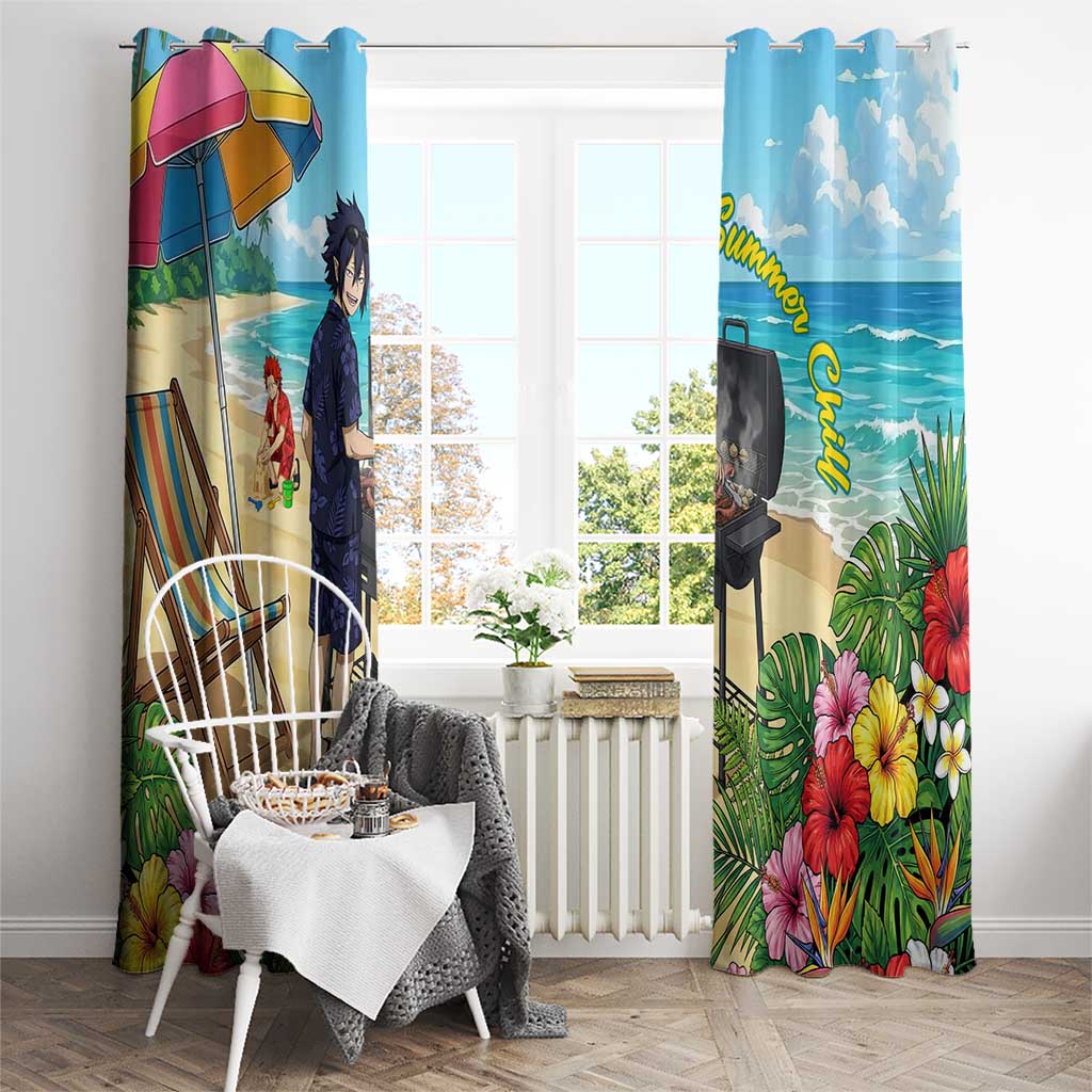 Tamaki Amajiki Summer Chill Window Curtain Tropical Anime Beach Scene