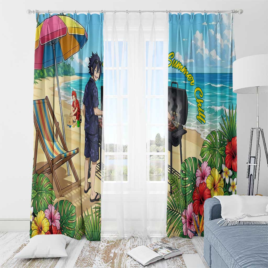 Tamaki Amajiki Summer Chill Window Curtain Tropical Anime Beach Scene