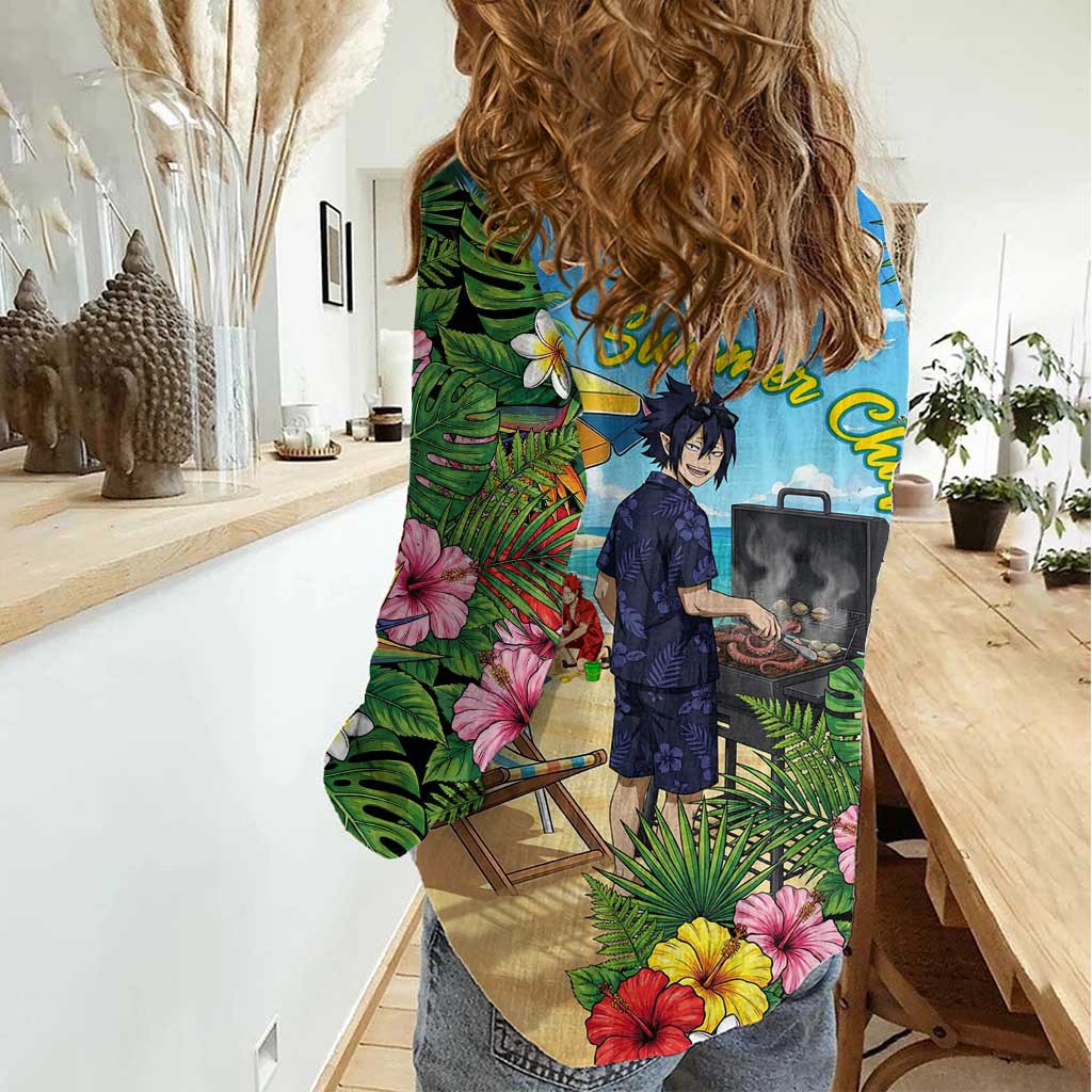 Tamaki Amajiki Summer Chill Women Casual Shirt Tropical Anime Beach Scene