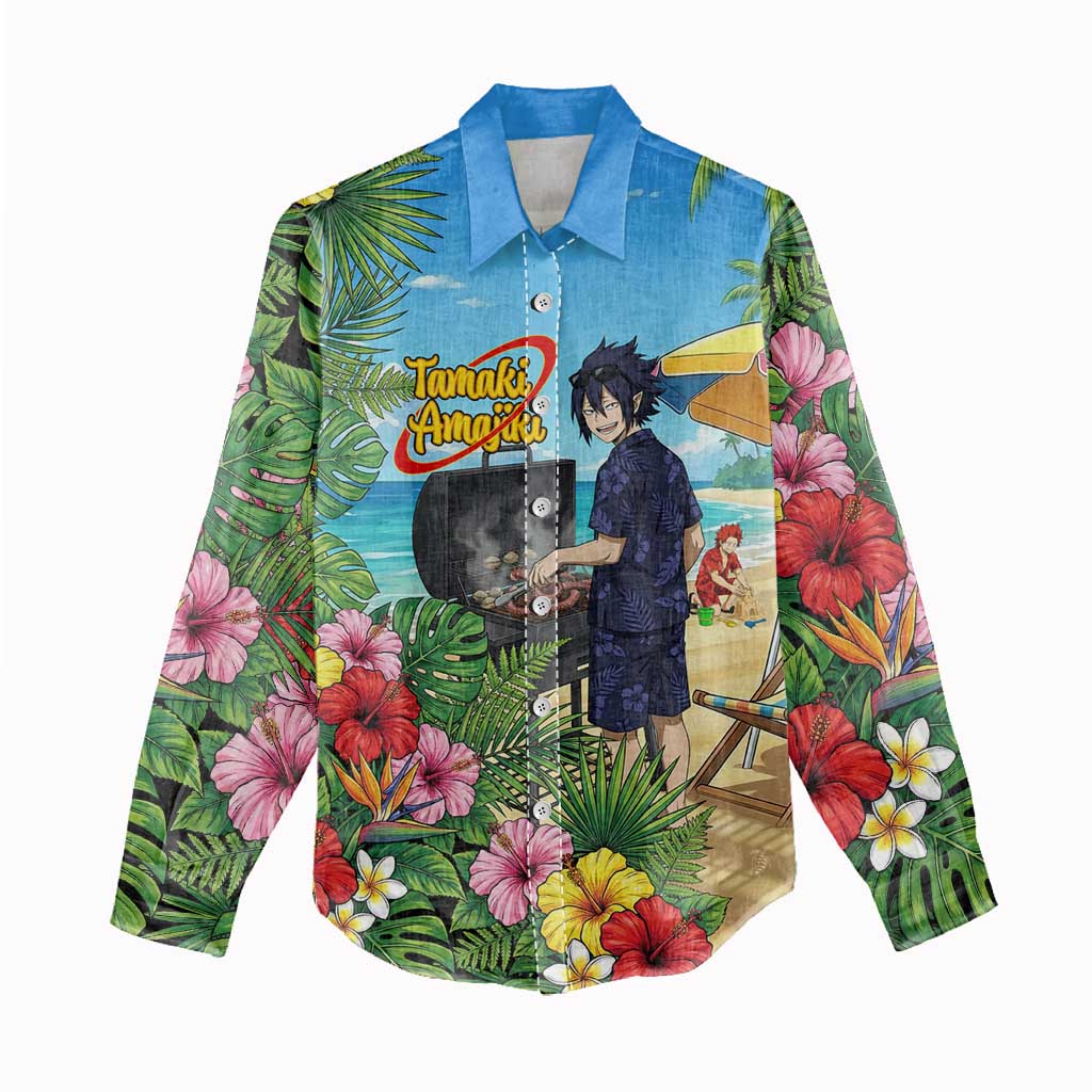Tamaki Amajiki Summer Chill Women Casual Shirt Tropical Anime Beach Scene