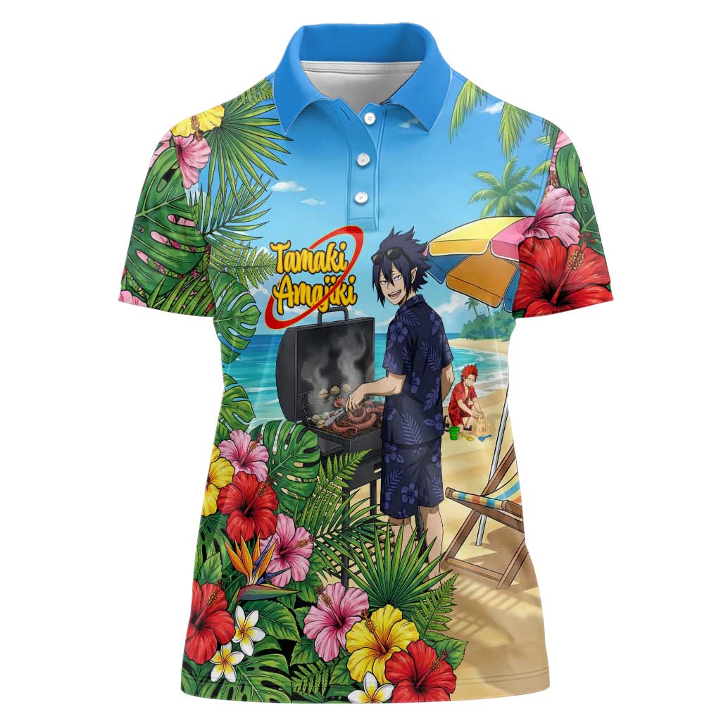 Tamaki Amajiki Summer Chill Women Polo Shirt Tropical Anime Beach Scene