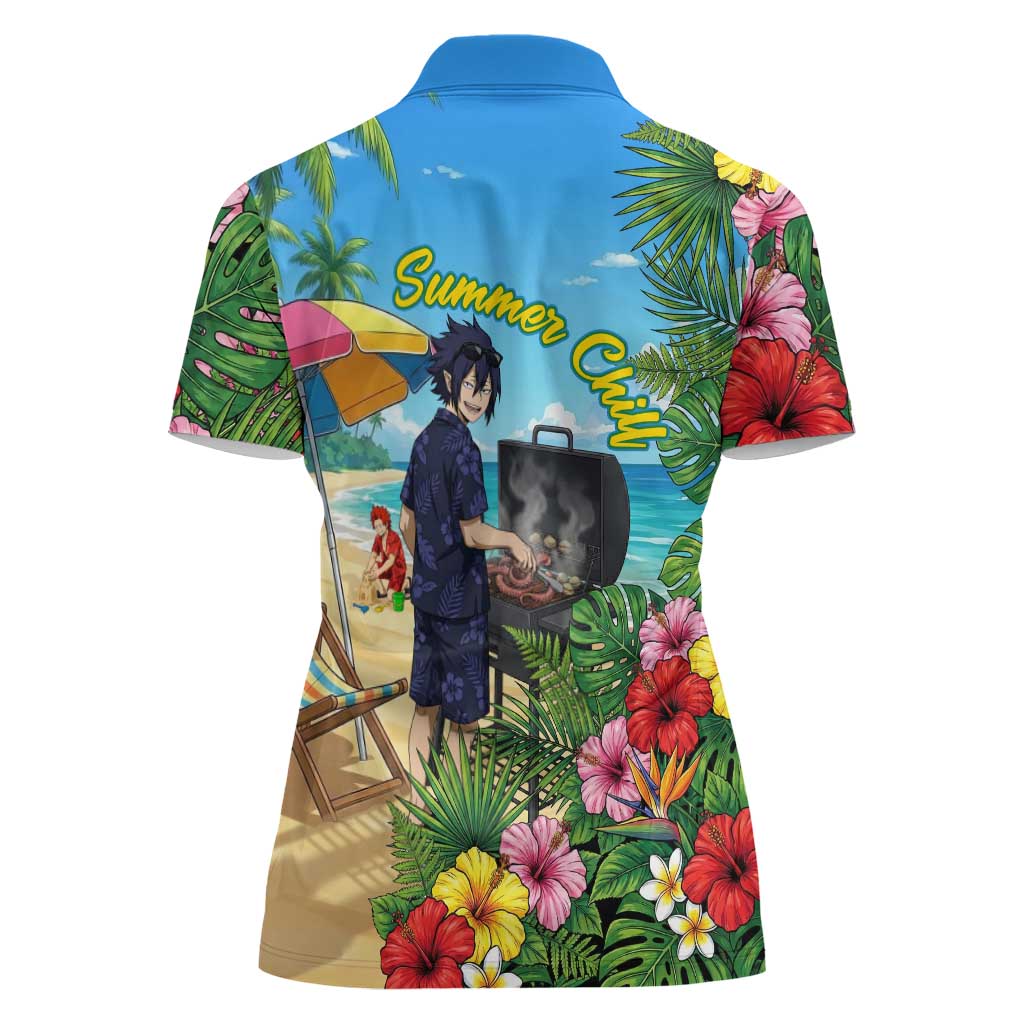 Tamaki Amajiki Summer Chill Women Polo Shirt Tropical Anime Beach Scene