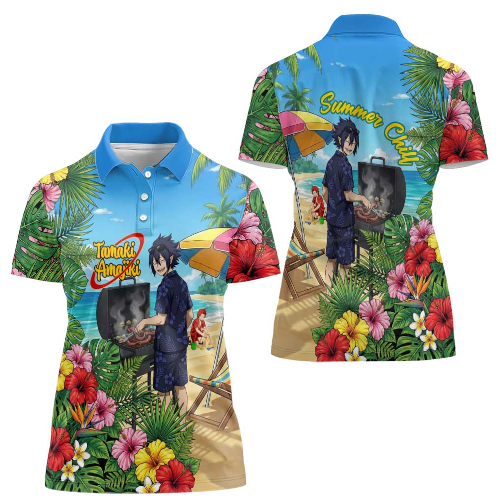Tamaki Amajiki Summer Chill Women Polo Shirt Tropical Anime Beach Scene