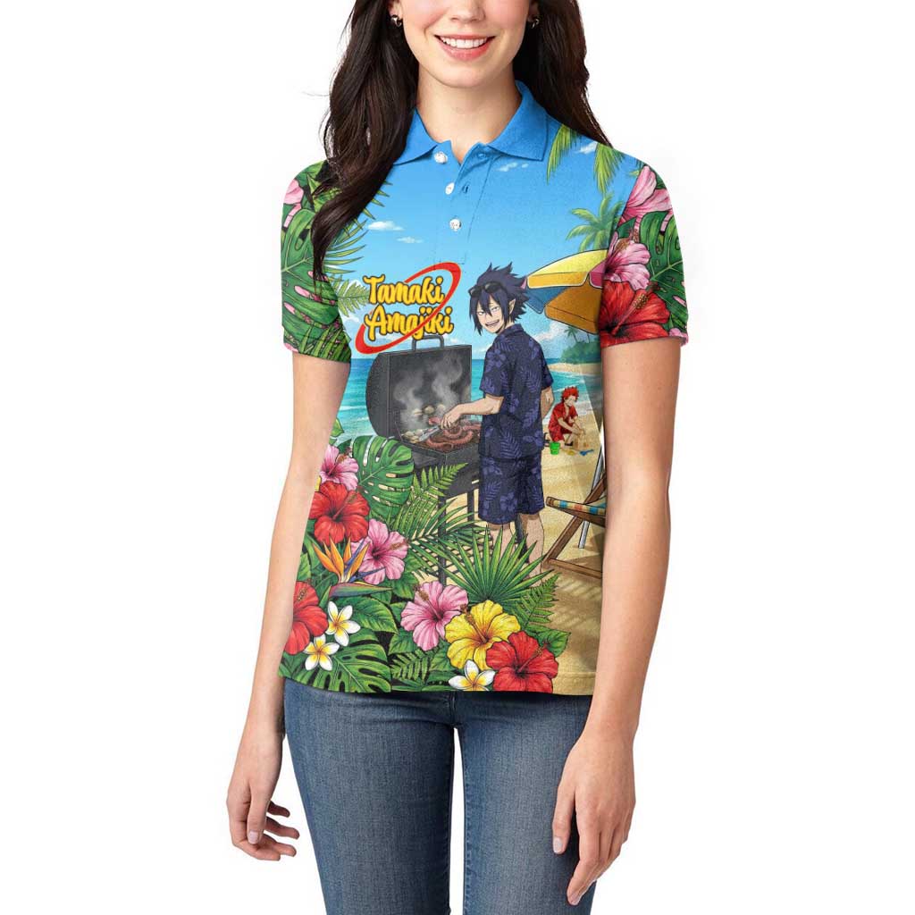 Tamaki Amajiki Summer Chill Women Polo Shirt Tropical Anime Beach Scene
