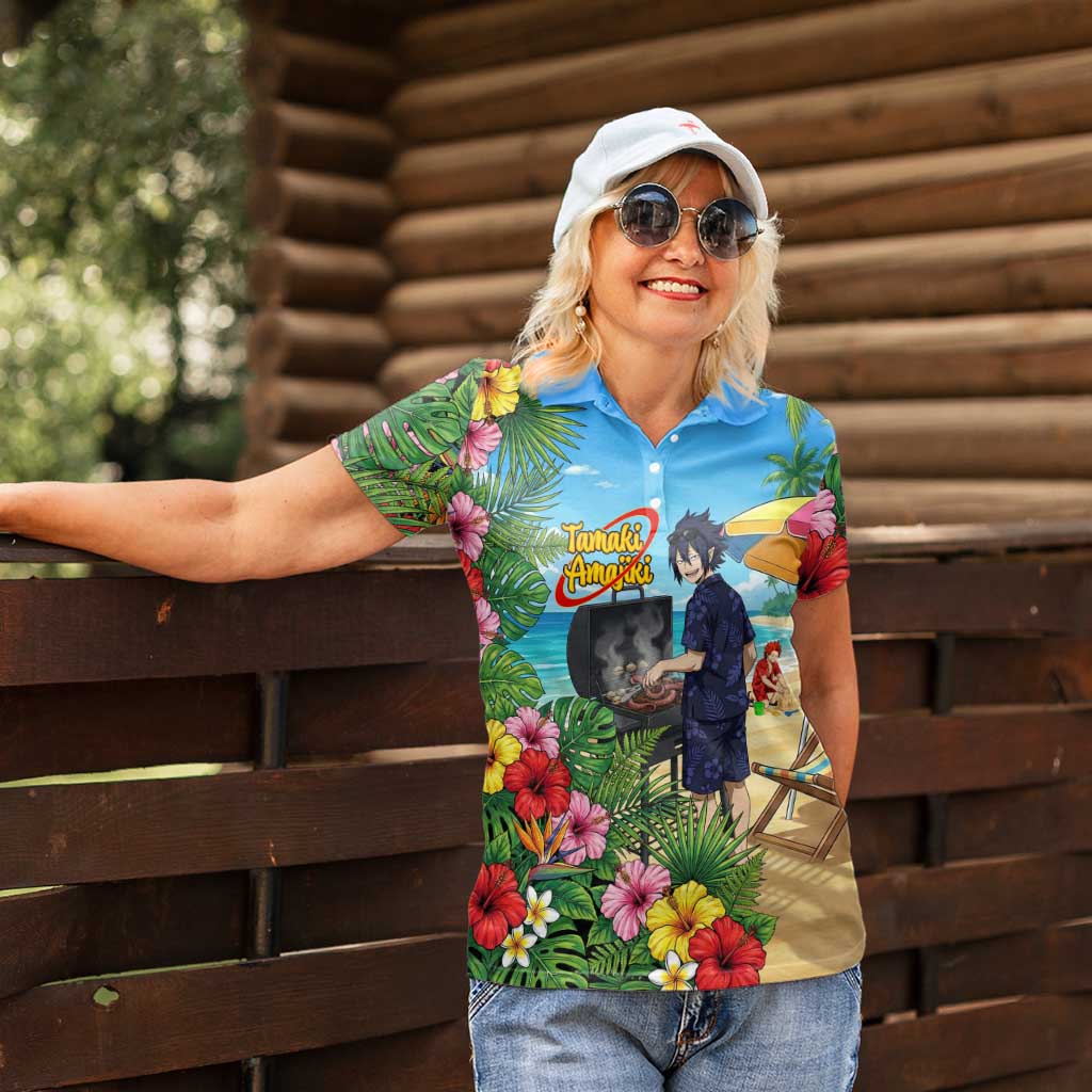 Tamaki Amajiki Summer Chill Women Polo Shirt Tropical Anime Beach Scene