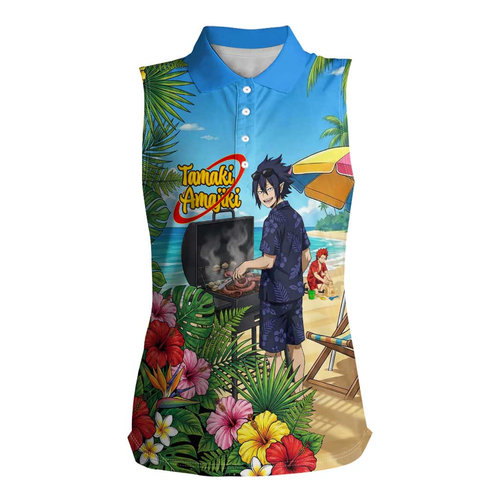 Tamaki Amajiki Summer Chill Women Sleeveless Polo Shirt Tropical Anime Beach Scene